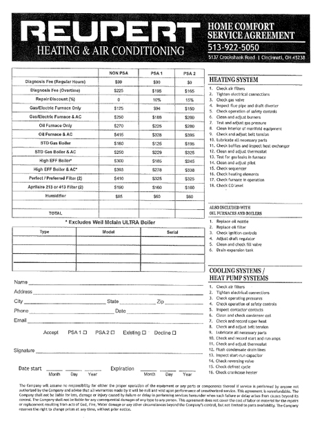 Home Comfort Service Agreement