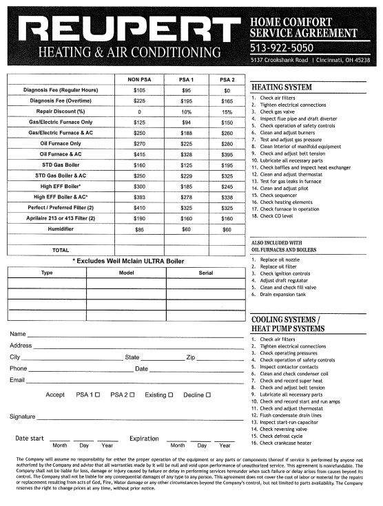 Home Comfort Service Agreement